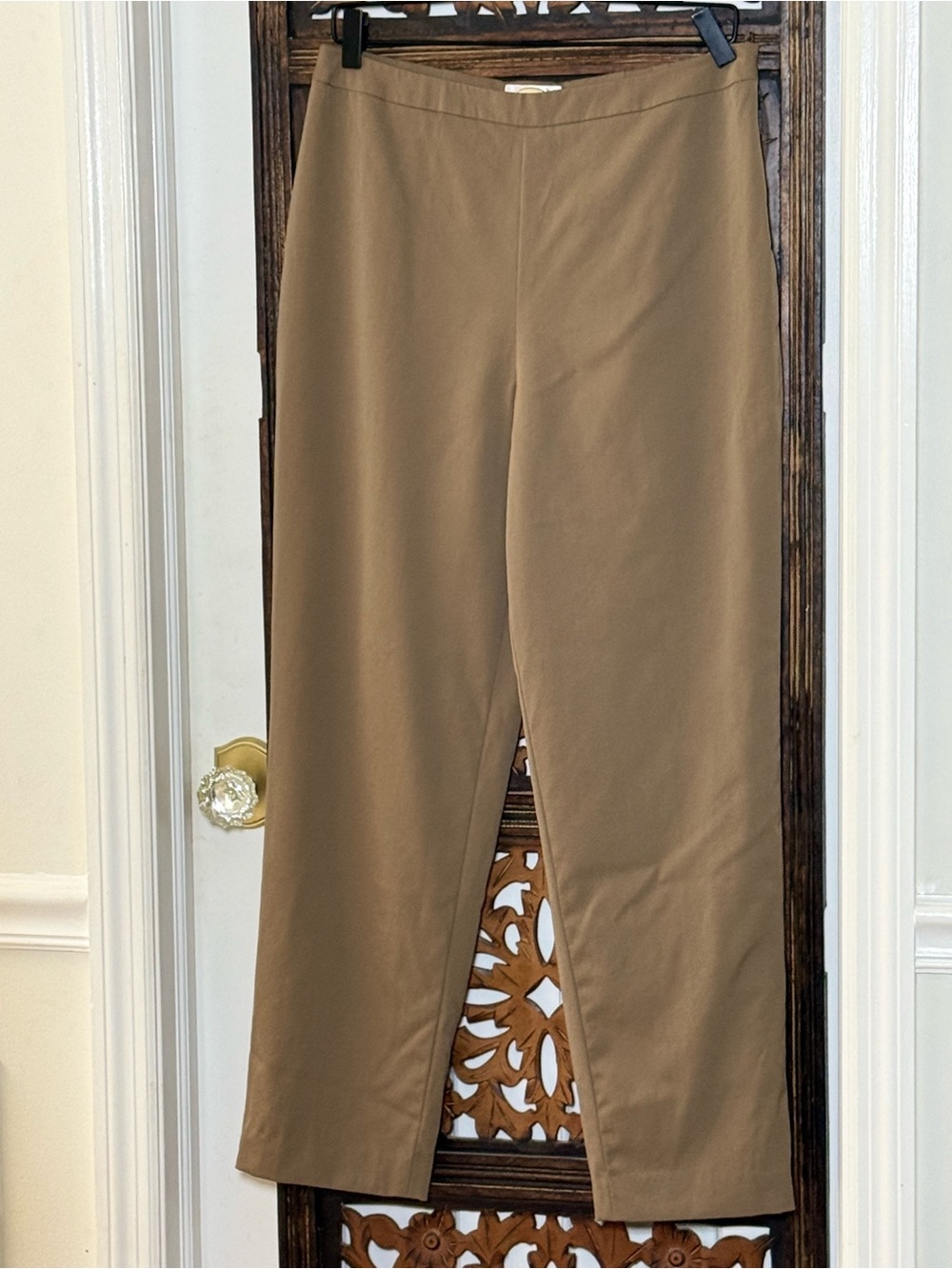 Talbots Petites 100% Wool Lined Dress Pants Tan Side Zip Straight Leg 12P